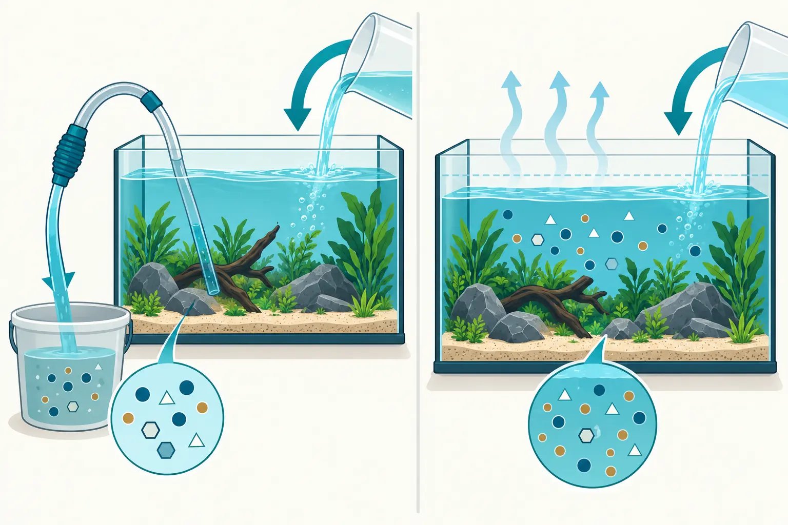 Diferencia entre cambiar parte del agua y rellenar únicamente el agua evaporada