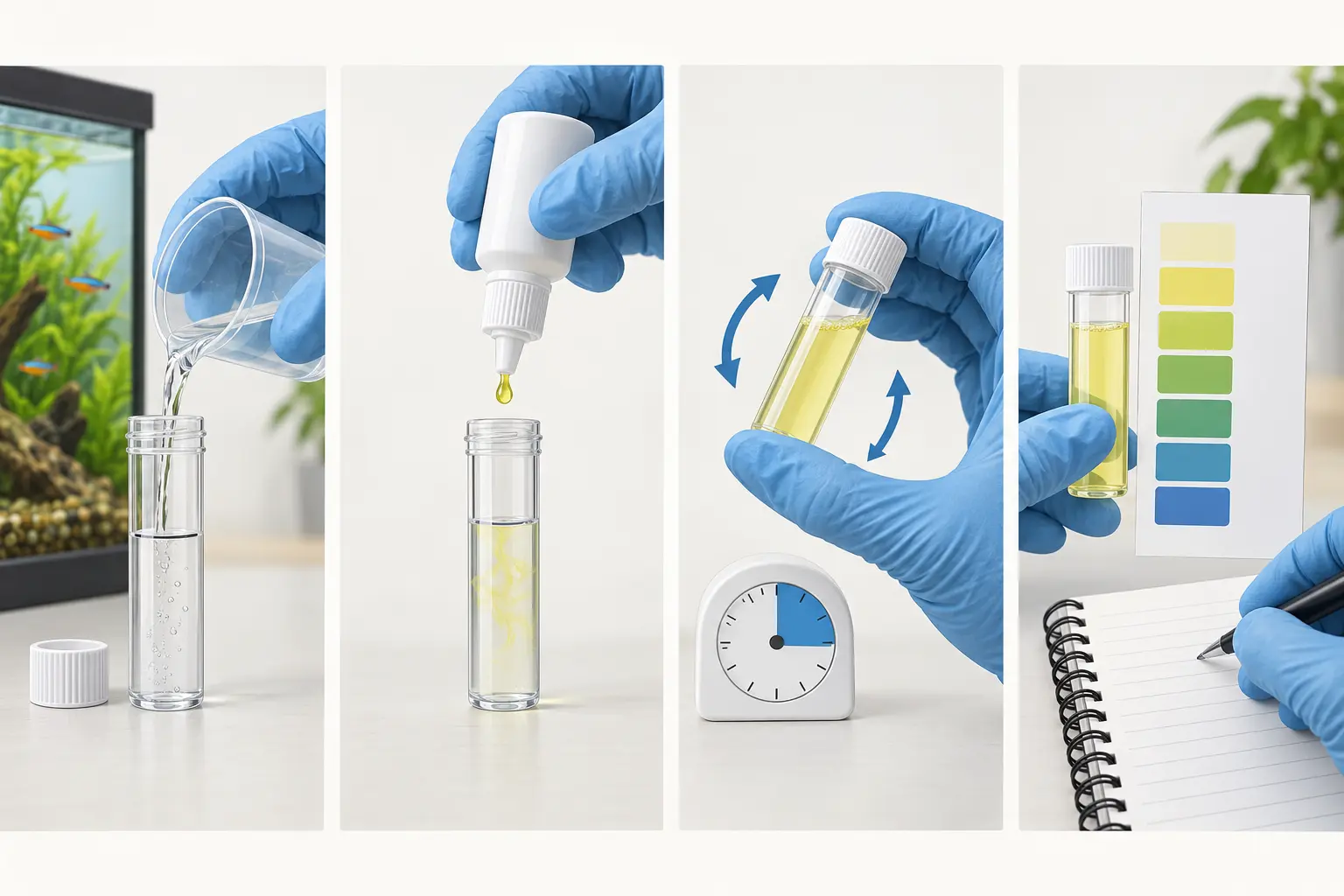 Procedimiento para tomar una muestra y realizar correctamente un test de agua del acuario
