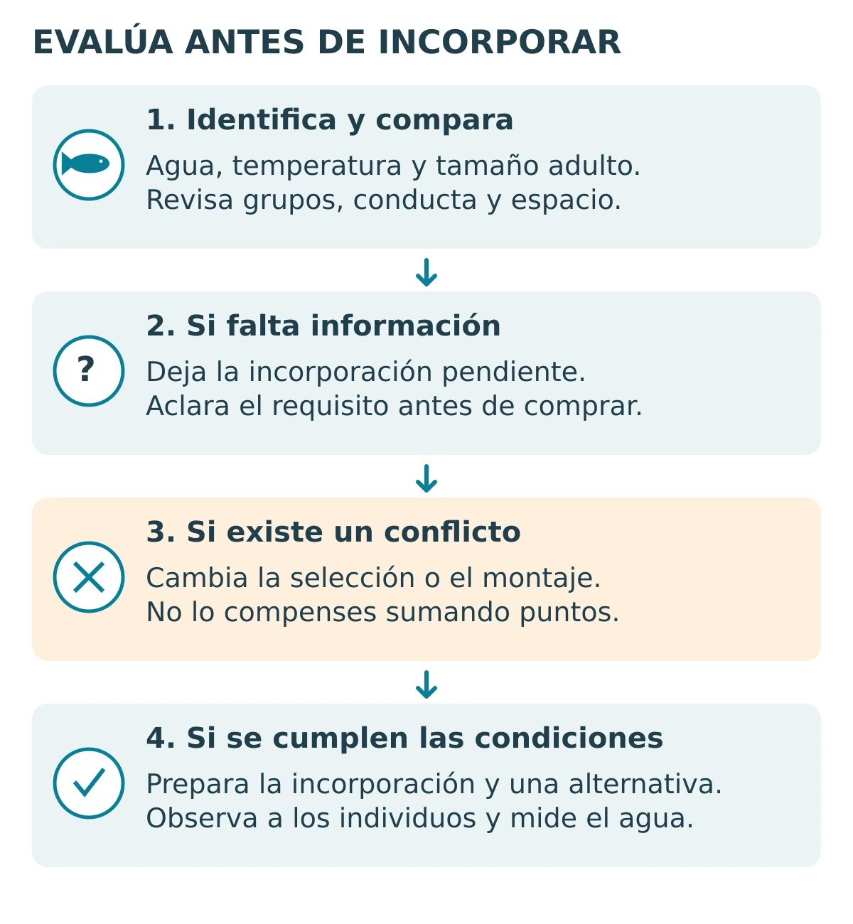 Evaluar la compatibilidad antes de incorporar peces