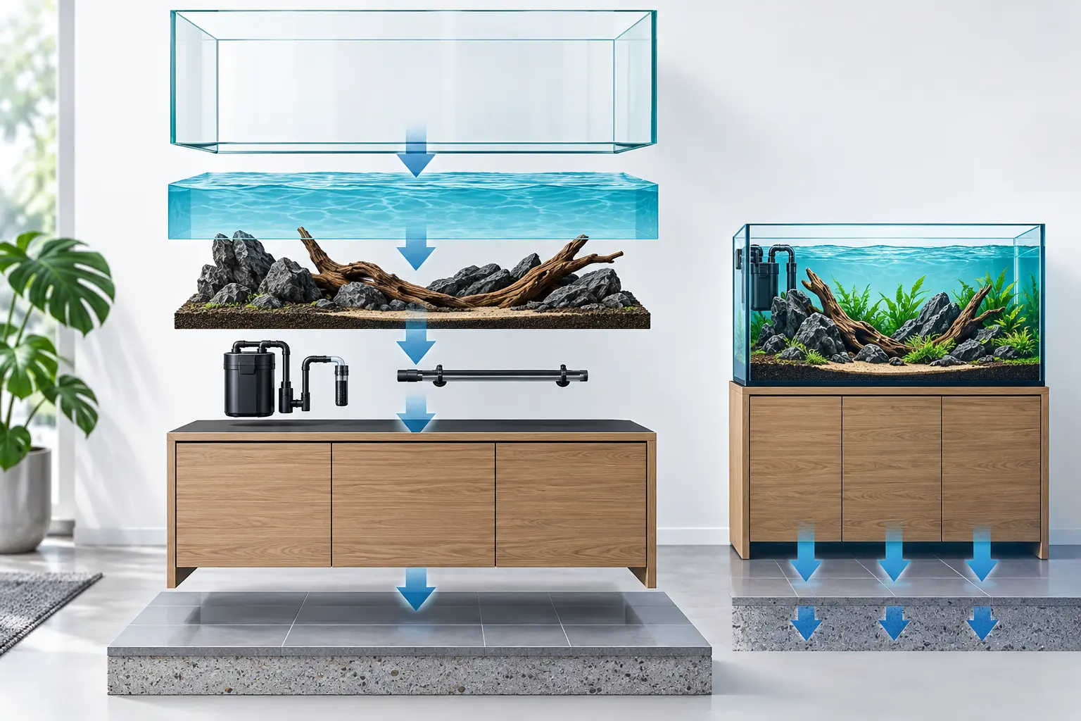 Componentes que forman el peso total de un acuario instalado